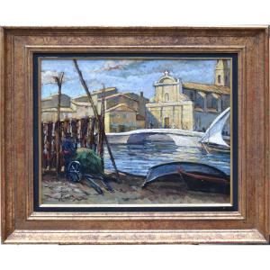 Ferdinand Olivier "martigues" Oil On Cardboard 38x46